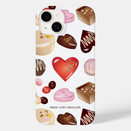 Peace Liebe Chocolate Candy Heart Pattern Case-Mate iPhone 14 Hülle