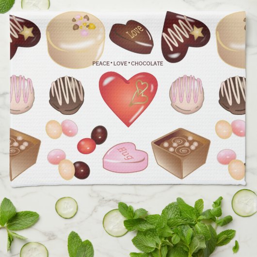 Peace Liebe Chocolate Candy Heart Pattern Geschirrtuch (Gefaltet)