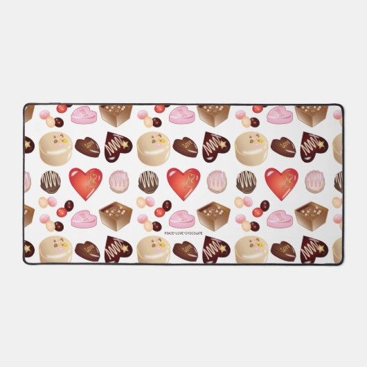 Peace Liebe Chocolate Candy Heart Pattern Schreibtischunterlage (Vorderseite)