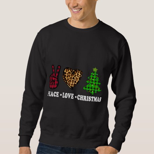 Peace Liebe Christmas Tree Buffalo Kariert Leopard Sweatshirt (Vorderseite)