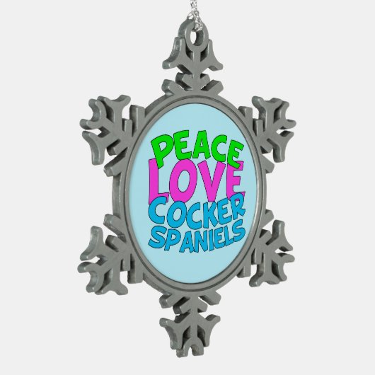 Peace Liebe Cocker Spaniels Schneeflocken Zinn-Ornament (Links)