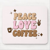 Peace Liebe Coffee Retro 70's Pink Brown Mousepad (Vorne)