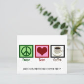 Peace Liebe Coffee Shop Custom Cafe Diner Postkarte (Stehend Vorderseite)