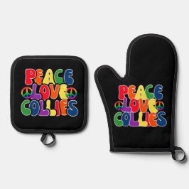 Peace Liebe Colliese Oven Mitts und Pot Holder Ofenhandschuh & Topflappen-Set