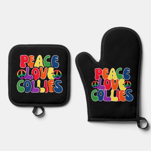 Peace Liebe Colliese Oven Mitts und Pot Holder Ofenhandschuh & Topflappen-Set (Vorderseite)
