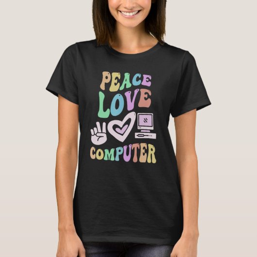 PEACE LIEBE COMPUTER Retro Tech Teacher Groovy Sch T-Shirt (Vorderseite)