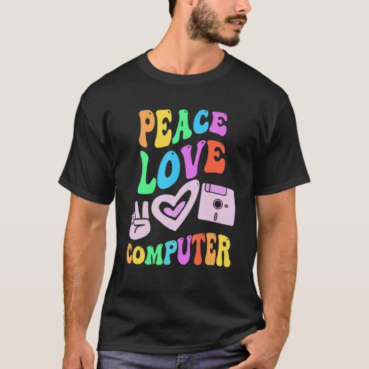 PEACE LIEBE COMPUTER Retro Technology Lehrerin Gro T-Shirt (Vorderseite)