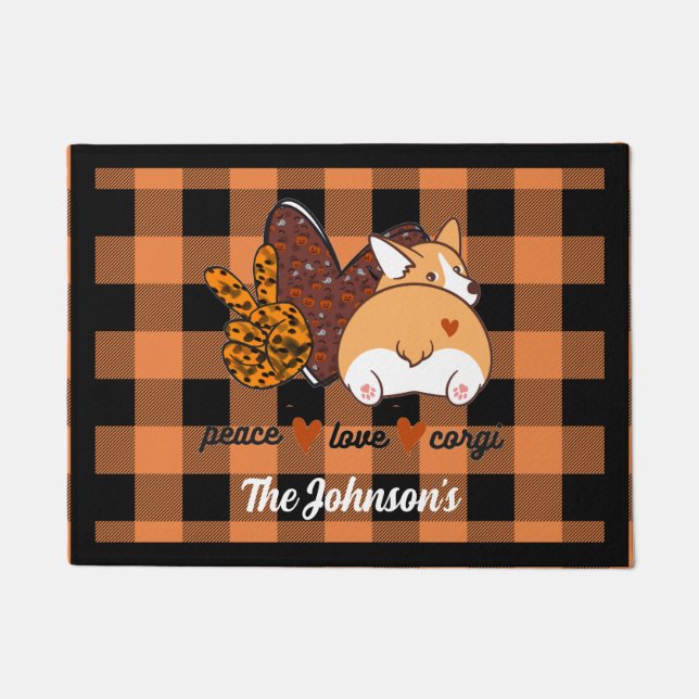 Peace Liebe Corgi Door Mat Fußmatte (Vorderseite)