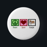 Peace Liebe Corgi Fotograf Button<br><div class="desc">Ein niedliches Weihnachtsgeschenk für die Besitzer von Korgi mit einem hübschen grünen Schild,  einem roten Herz und einem wunderschönen,  pembraunen weißen Korgi-Hund.</div>