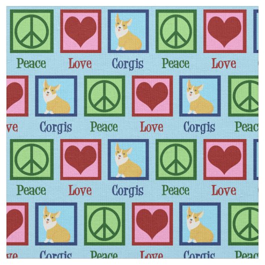 Peace Liebe Corgis Stoff (Nahaufnahme)
