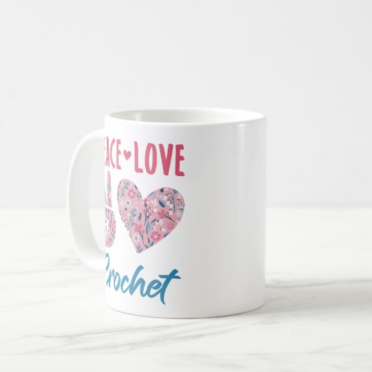 Peace Liebe Crochet Kaffeetasse (Vorderseite Links)
