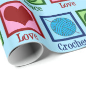 Peace Liebe Crochet Niedlich Blue Yarn Muster Geschenkpapier (Rolleneckpunkt)