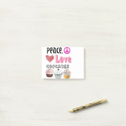 Peace Liebe Cupcakes cake design Post-it Klebezettel (Auf Schreibtisch)