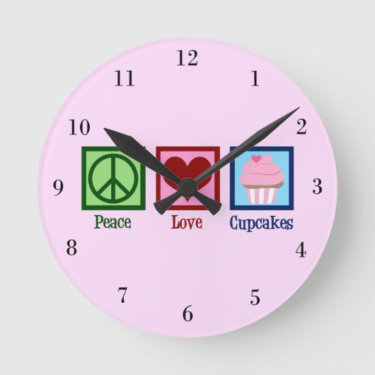 Peace Liebe Cupcakes Niedlich Pink Bäckerei Runde Wanduhr (Vorderseite)