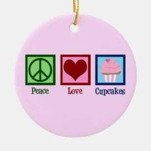 Peace Liebe Cupcakes Niedlich Pink Cupcake Baker Keramik Ornament