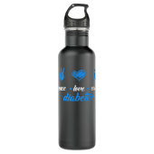 Peace Liebe Cure Blue Ribbon Design Typ 1 Diabetes Edelstahlflasche (Vorderseite)