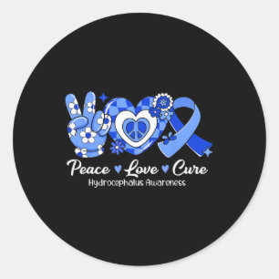 Peace Liebe Cure Blue Ribbon Hydrocephalus Awarene Runder Aufkleber