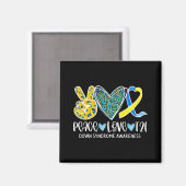 Peace Liebe Cure Blue & Yellow Ribbon Down Syndrom Magnet (Vorderseite/Rückseite)