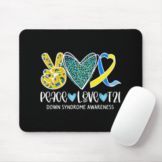 Peace Liebe Cure Blue & Yellow Ribbon Down Syndrom Mousepad (Mit Mouse)