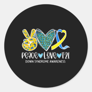 Peace Liebe Cure Blue & Yellow Ribbon Down Syndrom Runder Aufkleber