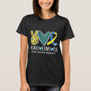Peace Liebe Cure Blue & Yellow Ribbon Down Syndrom T-Shirt