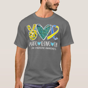 Peace Liebe Cure Blue & Yellow Ribbon Down Syndrom T-Shirt