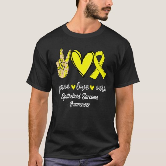 Peace Liebe Cure Epithelioid Sarcoma Gelbe Schleif T-Shirt (Vorderseite)