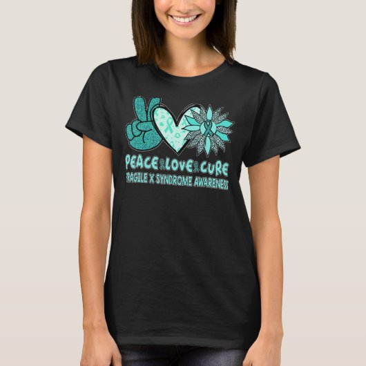 Peace Liebe Cure Fragile X Syndrome Aquamarin Ribb T-Shirt (Vorderseite)
