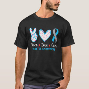 Peace Liebe Cure Grau Blue Ribbon Diabetes T1 T2 D T-Shirt