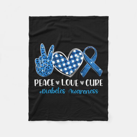 Peace Liebe Cure Grey Blue Ribbon Diabetes Awarene Fleecedecke (Vorderseite)