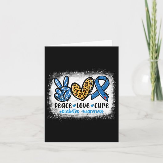 Peace Liebe Cure Grey Blue Ribbon Diabetes Awarene Karte (Vorderseite)