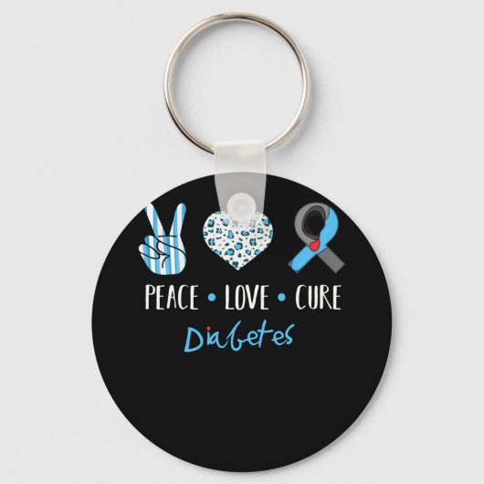 Peace Liebe Cure Grey Blue Ribbon Typ 1 Diabetes A Schlüsselanhänger (Vorderseite)