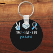 Peace Liebe Cure Grey Blue Ribbon Typ 1 Diabetes A Schlüsselanhänger (Vorderseite)