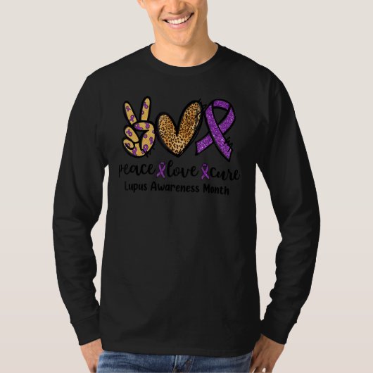 Peace Liebe Cure Leopard Herz Lupus Sensibilisieru T-Shirt (Vorderseite)