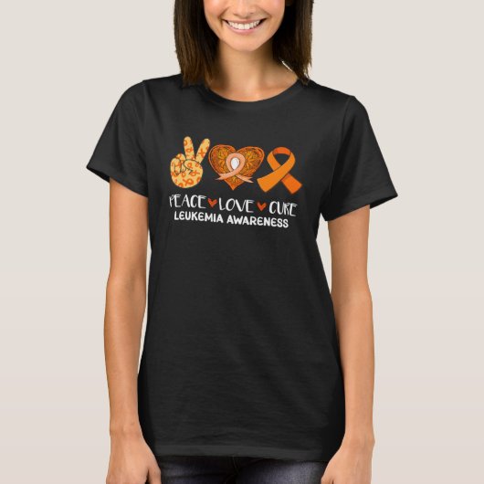 Peace Liebe Cure Leukemia Awareness Orange Ribbon T-Shirt (Vorderseite)