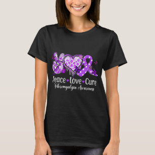 Peace Liebe Cure Lila Ribbon Fibromyalgia Awarene T-Shirt