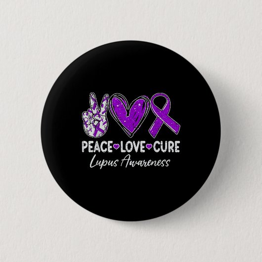 Peace Liebe Cure Lupus Awareness Warrior Lila Rib Button (Vorderseite)
