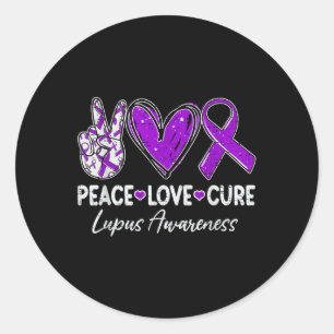 Peace Liebe Cure Lupus Awareness Warrior Lila Rib Runder Aufkleber
