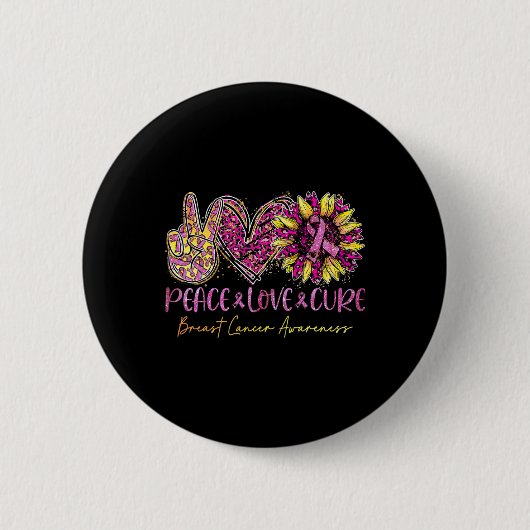 Peace Liebe Cure Pink Leopard Sonnenblumen Brust C Button (Vorderseite)