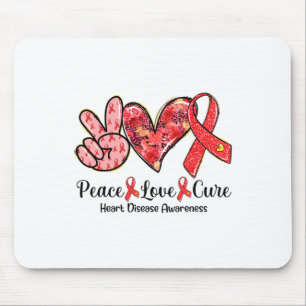 Peace Liebe Cure Red Ribbon Heart Disease Awarenes Mousepad