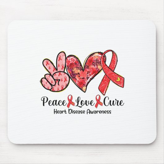 Peace Liebe Cure Red Ribbon Heart Disease Awarenes Mousepad (Vorne)