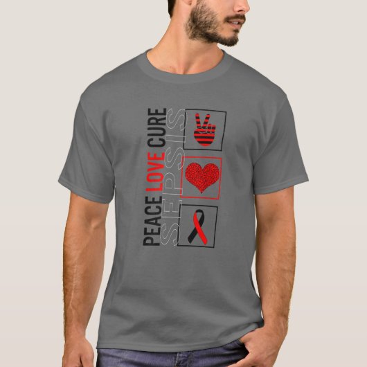 Peace Liebe Cure Sepsis Awareness Ribbon Warrior S T-Shirt (Vorderseite)