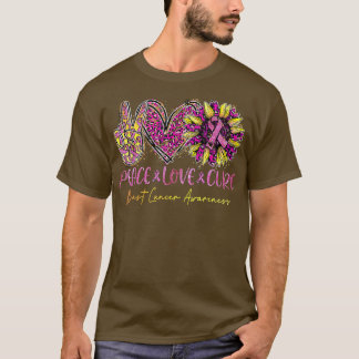 Peace Liebe Cure Sonnenblumen Leopard Pink Ribbon  T-Shirt