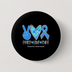 Peace Liebe Cure T1d Diabetes Awareness Blue Ribbo Button
