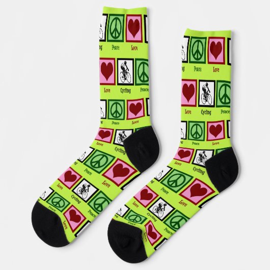 Peace Liebe Cycling Niedlich Neon Yellow Cyclist Socken (Linkes Detail)