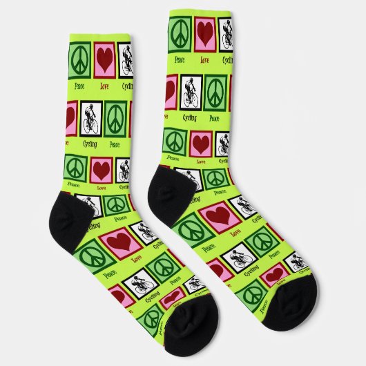 Peace Liebe Cycling Niedlich Neon Yellow Cyclist Socken (Rechts)