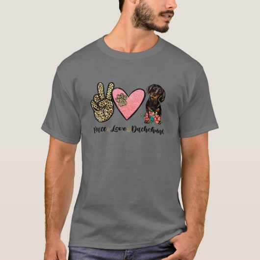 Peace Liebe Dackel Tier Leopard T-Shirt (Vorderseite)