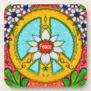 Peace Liebe Daisy Hippie bunt böhmischen Original Getränkeuntersetzer