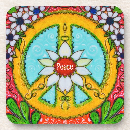 Peace Liebe Daisy Hippie bunt böhmischen Original Getränkeuntersetzer (Vorderseite)