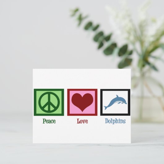 Peace Liebe Delphins Postkarte (Stehend Vorderseite)